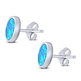 Oval Stud Earring Lab Created Blue Opal Solid 925 Sterling Silver (10mm)