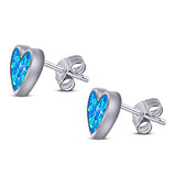 Heart Stud Earring Lab Created Blue Opal Solid 925 Sterling Silver (8mm)