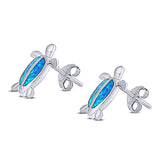 Turtle Stud Earring Lab Created Blue Opal Solid 925 Sterling Silver (14mm)