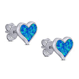 Heart Stud Earring Lab Created Blue Opal Solid 925 Sterling Silver (9mm)