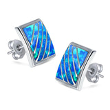 Stud Earring Square Shape Lab Created Blue Opal 925 Sterling Silver (13mm)