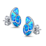 Solitaire Stud Earring Lab Created Blue Opal 925 Sterling Silver (14mm)