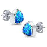 Stud Triangle Earrings Lab Created Blue Opal 925 Sterling Silver(8mm)