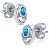 Stud Round Earrings Lab Created Blue Opal 925 Sterling Silver (8mm)