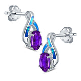 Stud Earrings Lab Created Blue Opal Simulated Amethyst CZ 925 Sterling Silver (16mm)