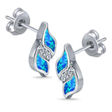 Stud Earring Lab Created Blue Opal Simulated CZ 925 Sterling Silver (14mm)