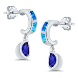 Pear Stud Earrings Lab Created Blue Opal Simulated Blue Sapphire CZ 925 Sterling Silver (23mm)