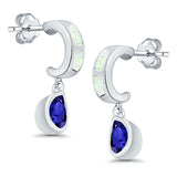 Pear Stud Earrings Lab Created White Opal Simulated Blue Sapphire CZ 925 Sterling Silver (23mm)
