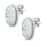 Stud Earrings Lab Created White Opal 925 Sterling Silver (18mm)