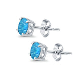 Round Stud Earrings Lab Created Blue Opal 925 Sterling Silver (7mm)