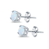Round Stud Earrings Lab Created White Opal 925 Sterling Silver (7mm)