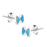 Bow Stud Earrings Lab Created Blue Opal 925 Sterling Silver (5mm)