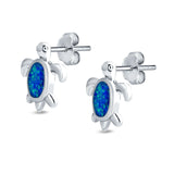 Turtle Stud Earrings Lab Created Blue Opal 925 Sterling Silver (13mm)