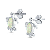 Turtle Stud Earrings Lab Created White Opal 925 Sterling Silver (13mm)
