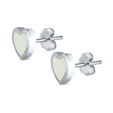 Heart Stud Earrings Lab Created White Opal 925 Sterling Silver(9mm)