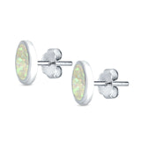 Bezel Round Stud Earrings Lab Created White Opal 925 Sterling Silver (10mm)