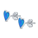 Heart Stud Earrings Lab Created Blue Opal 925 Sterling Silver (8mm)