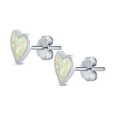 Heart Stud Earrings Lab Created White Opal 925 Sterling Silver (8mm)