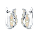 Leaf Stud Earrings Lab Created White Opal 925 Sterling Silver (17mm)