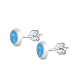 Round Stud Earrings Lab Created Blue Opal 925 Sterling Silver (5mm)