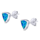 Triangle Stud Earring Lab Created Blue Opal Solid 925 Sterling Silver (7mm)