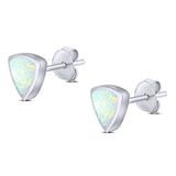 Triangle Stud Earring Lab Created White Opal Solid 925 Sterling Silver (7mm)