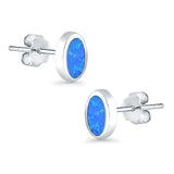 Oval Stud Earrings Lab Created Blue Opal 925 Sterling Silver (7mm)