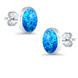 Half Ball Round Stud Earrings Lab Created Blue Opal 925 Sterling Silver (12mm)