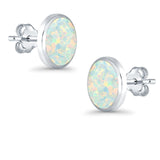 Half Ball Round Stud Earrings Lab Created White Opal 925 Sterling Silver (12mm)