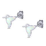 Hummingbird Stud Earring Created White Opal Solid 925 Sterling Silver (10mm)