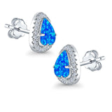 Halo Trillion Cut Stud Earrings Lab Created Blue Opal 925 Sterling Silver (12mm)