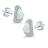 Halo Trillion Cut Stud Earrings Lab Created White Opal 925 Sterling Silver (12mm)