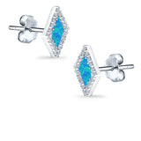 Halo Princess Stud Earrings Lab Created Blue Opal 925 Sterling Silver (14mm)