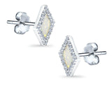 Halo Princess Stud Earrings Lab Created White Opal 925 Sterling Silver (14mm)