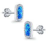 Halo Princess Stud Earrings Lab Created Blue Opal 925 Sterling Silver (14mm)