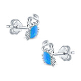 Crab Stud Earrings Lab Created Blue Opal 925 Sterling Silver (14mm)