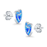 Heart Stud Earrings Lab Created Blue Opal 925 Sterling Silver (15mm)