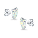 Heart Stud Earrings Lab Created White Opal 925 Sterling Silver (15mm)