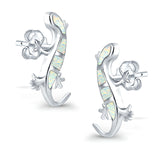 Lizard Stud Earrings Lab Created White Opal 925 Sterling Silver (21mm)