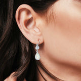 Drop Dangle Halo Pear Earrings Lab Created White Opal Simulated CZ 925 Sterling Silver(20mm)