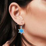 Drop Dangle Jewish Star Shape Earrings Lab Created Blue Opal 925 Sterling Silver(18mm)