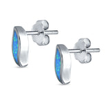 Leaf Stud Earrings Lab Created Blue Opal 925 Sterling Silver (11mm)