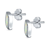 Leaf Stud Earrings Lab Created White Opal 925 Sterling Silver (11mm)