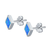 Princess Cut Stud Earrings Lab Created Blue Opal 925 Sterling Silver