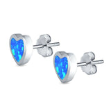 Heart Stud Earrings Lab Created Blue Opal 925 Sterling Silver (9mm)