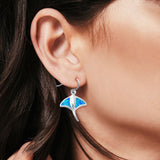 Drop Dangle Stingray Earrings Lab Created Blue Opal 925 Sterling Silver (20mm)