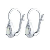 Halo Latchback Earrings Hoop Huggie Design Pear Lab Created White Opal 925 Sterlig Silver(17mm)
