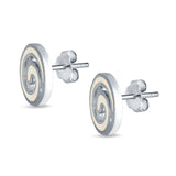 Spiral Stud Earrings Lab Created White Opal 925 Sterling Silver (13mm)