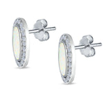 Halo Oval Stud Earrings Lab Created White Opal Simulated CZ 925 Sterling Silver (16mm)