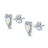 Halo Heart Stud Earrings Lab Created White Opal Simulated CZ 925 Sterling Silver(12mm)